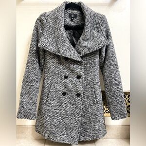 Grey white and black heather winter dress coat